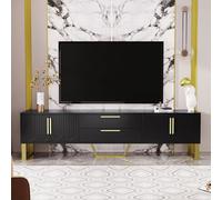 DUlVBPE Mueble de TV de alto brillo: suelo, asas y patas doradas, puerta con textura grabada, solución de almacenamiento para sala de estar, combinación perfecta de elegancia, lujo y funcionalidad