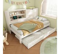 DUlVBPE Sofá cama individual 90 × 190 cm con cama nido 90 × 190 cm, marco de cama blanco con espacio de almacenamiento, compartimento abierto, espacio de almacenamiento plegable oculto, base de carga