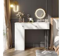 DUlVBPE Tocador con espejo LED, 1 cajón, 1 puerta, iluminación LED de 3 colores, tamaño: 100 x 116 x 40 cm (sin taburete)