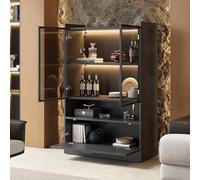 DUlVBPE Vitrina moderna con LED, color negro mate, altura 120 cm, con iluminación LED de 16 colores, vitrina de cristal con iluminación, armario de salón con puertas de cristal y puerta abatible