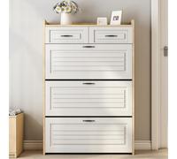 DUlVBPE Zapatero con zapatero giratorio, compuesto por tres grandes solapas y dos cajones, zapatero, zapatero, adecuado para zonas de entrada y salón, 80 x 23,5 x 131 cm