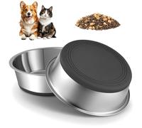 Dulynva 2 pcs Cuenco Perro de Acero Inoxidable, Comedero para Perros de 900 ml para Comida y Agua, Base Antideslizante de Caucho de Silicona, Comedero para Perros pequeños, Medianos y Grandes