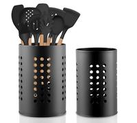 Dulynva 2 Piezas Bote Utensilios Cocina Negro Porta Utensilios de Cocina de Acero Inoxidable Escurridor Cubiertos Redondo Soporte utensilios cocina Escurre Cubiertos Bote para Cajones Encimeras
