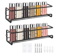 Dulynva 2 Piezas Especieros para Cocina Especiero Pared Organizador Especias con pegatinas adhesivas y Tornillos Especiero Pared sin taladrar Condimentos Estante Especias para Baño y Hogar (Negro)
