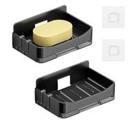 Dulynva 2 Piezas Jabonera Baño Pared Jabonera Ducha sin Taladro con Ganchos y Drenaje Jaboneras Autoadhesiva Porta Esponja Plástico Soporte para Jabón de Baño Cocina Fregadero (Negro)