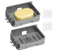 Dulynva 2 Piezas Jabonera Baño Pared Jabonera Ducha sin Taladro con Ganchos y Drenaje Jaboneras Autoadhesiva Porta Esponja Plástico Soporte para Jabón de Baño Cocina Fregadero (Gris)