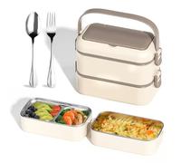 Dulynva Fiambreras Comida Trabajo Lunch Box Acero Inoxidable Fiambrera con Compartimentos Bento Box Microondas Lunchbox de 2 Capas loncheras para Picnic Escuela Oficinas Adultos Niños (Caqui)