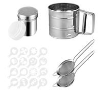 Dulynva Tamizador de Harina Acero Inoxidable Espolvoreador Cacao Tamiz Harina de Una Mano Colador de Cocina de 8 cm Colador de Malla Fina con 16 Stencil para Caffè para Chocolate, Azúcar