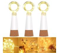 Dumcuw Luces para botellas recargables USB, 15 LED blanco cálido con corcho, cable cobre impermeable - decoración Navidad, bodas, DIY(Blanco cálido, Paquete de 3)