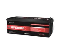 Dumfume Bateria LiFePO4 12V 600Ah, 7680Wh BMS 200A 4000+ Ciclos - Reserva Energética Máxima para Sistema Solar, Autosuficiencia, Sistemas del Hogar, Taller Aficionados y Corriente de Red