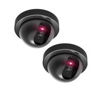 Dummy Fake Security CCTV Dome Camera with Flashing Red LED Light with Security Alert Sticker Decals (SD-2), 2 Packs, Black