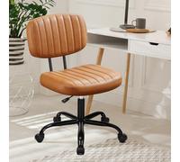 DUMOS Armless Home Office Desk Chair Ergonomic with Low Back Lumbar Support, Height Adjustable PU Leather Computer Task with 360° Swivel Rolling Wheels, for Small Space, Brown