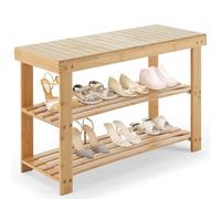 DUMOS Banco Zapatero, Banco de Entrada de bambú de 3 Niveles, soporta hasta 285 Libras, Organizador de Almacenamiento, 11.22 x 27.6 x 18 Pulgadas, Adecuado para Dormitorio, Sala de Estar, balcón