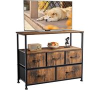 DUMOS Cajonera, Chipboard de Madera, Acero, Frontal de Tela Drawer, 5 cajones para TV, Color marrón Vintage, 100T x 30B x 81H cm (5 Schubladen)