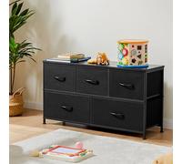 DUMOS Cómoda con cajones, cómoda y aparador para Dormitorio, Armario de 5 cajones, cómoda de Tela con Marco de Acero Estable, Ideal para Dormitorio, salón (Negro)