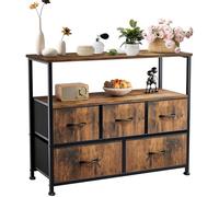 DUMOS Cómoda con cajones, cómoda y aparador para Dormitorio, Armario de Cocina con 5 cajones, Mueble de TV con Marco de Acero Estable, Ideal para Dormitorio, salón (marrón Vintage)