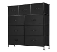 DUMOS Cómoda con cajones, cómoda y aparador para Dormitorio, Armario de Cocina con 9 cajones, cómoda de Tela con Marco de Acero Estable, Ideal para Dormitorio, salón (Negro)
