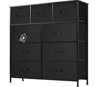 DUMOS Cómoda con cajones, cómoda y aparador para Dormitorio, Armario de Cocina con 9 cajones, cómoda de Tela con Marco de Acero Estable, Ideal para Dormitorio, salón (Negro)