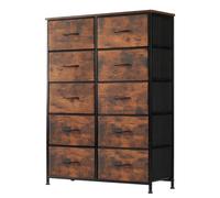 DUMOS Cómoda para dormitorio, 10 cajones de almacenamiento, organizador de armario de tela ancha con marco de metal superior de madera para ropa, habitación de invitados, sala de estar, pasillo,