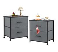 DUMOS Cómoda para Dormitorio con 2 cajones de Tela, Organizador Alto para Ropa, Armario de habitación Infantil, Torre de Almacenamiento con Armario, Marco de Metal, Tablero de Madera, Muebles Ligeros