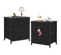 DUMOS Cómoda para Dormitorio con 2 cajones de Tela, Organizador Alto para Ropa, Armario de habitación Infantil, Torre de Almacenamiento con Armario, Marco de Metal, Tablero de Madera, Muebles Ligeros