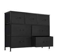 DUMOS Cómoda para Dormitorio con 7 cajones de Tela, Organizador Alto para Ropa, Armario de habitación Infantil, Torre de Almacenamiento con Armario, Marco de Metal, Tablero de Madera, Muebles Ligeros