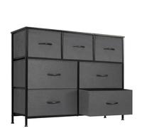 DUMOS Cómoda para Dormitorio con 7 cajones de Tela, Organizador Alto para Ropa, Armario de habitación Infantil, Torre de Almacenamiento con Armario, Marco de Metal, Tablero de Madera, Muebles Ligeros