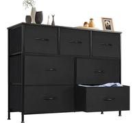 DUMOS Cómoda para Dormitorio con 7 cajones de Tela, Organizador Alto para Ropa, Armario de habitación Infantil, Torre de Almacenamiento con Armario, Marco de Metal, Tablero de Madera, Muebles Ligeros