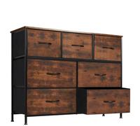 DUMOS Cómoda para Dormitorio con 7 cajones de Tela, Organizador Alto para Ropa, Armario de habitación Infantil, Torre de Almacenamiento con Armario, Marco de Metal, Tablero de Madera, Muebles Ligeros