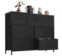 DUMOS Cómoda para Dormitorio con 7 cajones de Tela, Organizador Alto para Ropa, Armario de habitación Infantil, Torre de Almacenamiento con Armario, Marco de Metal, Tablero de Madera, Muebles Ligeros
