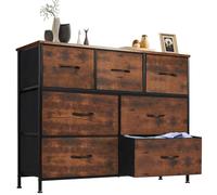 DUMOS Cómoda para Dormitorio con 7 cajones de Tela, Organizador Alto para Ropa, Armario, habitación Infantil, Torre de Almacenamiento con Armario Marco de Metal, Placa de Madera, Muebles Ligeros para