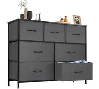 DUMOS Cómoda para Dormitorio con 7 cajones de Tela, Organizador Alto para Ropa, Armario, habitación Infantil, Torre de Almacenamiento con Armario Marco de Metal, Placa de Madera, Muebles Ligeros para