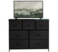DUMOS Cómoda para Dormitorio con 7 cajones de Tela, Organizador Alto para Ropa, Armario, habitación Infantil, Torre de Almacenamiento con Armario Marco de Metal, Placa de Madera, Muebles Ligeros para