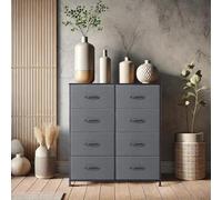 DUMOS Cómoda para Dormitorio con cajones de Tela, Organizador Alto para Ropa, Armario, habitación Infantil, Torre de Almacenamiento con Armario Marco de Metal, Placa de Madera Ligera