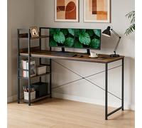 DUMOS Escritorio para Ordenador, Mesa de Oficina con Soporte para Auriculares y Bolsa de Almacenamiento, pequeño Escritorio de Estudio, Mesa de Madera, Mesa de Oficina para el hogar