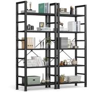 DUMOS Estantería alta y moderna de 5 niveles para libros, CD, películas, almacenamiento y organización, decoración industrial del hogar para dormitorio, oficina, cocina, sala de estar, color negro