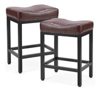 DUMOS Juego de 2 taburetes de bar de 24 pulgadas de altura, taburetes de bar tapizados modernos con base de metal, taburetes de piel sintética para isla de cocina, color marrón