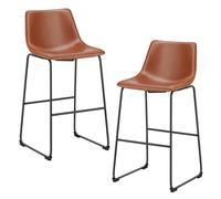 DUMOS Juego de 2 taburetes de bar de 26 pulgadas de altura de mostrador, modernos taburetes altos de piel sintética con respaldo y patas de metal, sillas de bar para cocina, color marrón elegante