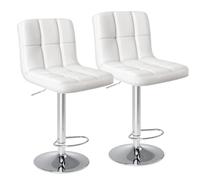 DUMOS Juego de 2 taburetes de bar giratorios ajustables sin brazos, de piel sintética, hidráulicos, altura de mostrador de cocina, cojín de asiento grueso, taburetes cuadrados de isla con respaldo