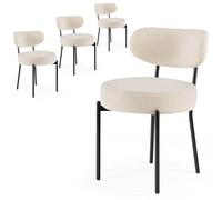 DUMOS Juego de 4 sillas de comedor modernas de mediados de siglo, respaldo curvado, tapizado, redondo, para cocina, tocador, sala de estar, con patas de metal negro, beige