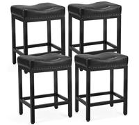 DUMOS Juego de 4 taburetes de bar de 24 pulgadas de altura de mostrador, taburetes de bar tapizados modernos con base de metal, piel sintética para isla de cocina, color negro
