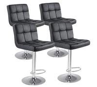 DUMOS Juego de 4 taburetes de bar de 24 pulgadas de altura, taburetes de bar tapizados modernos con base de metal, taburetes de piel sintética para isla de cocina, color negro
