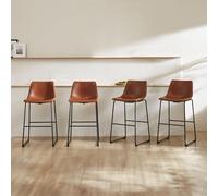 DUMOS Juego de 4 taburetes de bar de 30 pulgadas de altura, modernos taburetes altos de piel sintética con respaldo y patas de metal, sillas de bar para cocina, color marrón elegante