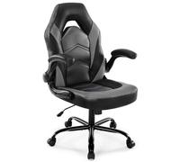 DUMOS Silla de escritorio para juegos de computadora, soporte lumbar ergonómico de piel sintética, altura ajustable, respaldo alto con reposabrazos abatible, giratorio para adultos, color gris oscuro