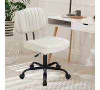 DUMOS Silla de escritorio sin brazos, pequeña ergonómica con respaldo bajo, altura ajustable, piel sintética, ruedas giratorias de 360°, para espacios pequeños, color beige y blanco