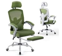 DUMOS Silla de Oficina Ergonómica: Adecuada para el hogar y la oficina, con Soporte Lumbar y Reposapiés, en Verde