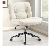 DUMOS Silla entrecruzada con ruedas, asiento ancho sin brazos, asiento ancho ajustable giratorio de cuero para tocador, oficina en casa, asiento de escritorio para dormitorio, dormitorio estudiante