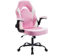 DUMOS Silla ergonómica para juegos de computadora, escritorio de oficina en casa con soporte lumbar de piel sintética, altura ajustable, videojuego grande y alto con reposabrazos abatible, ruedas