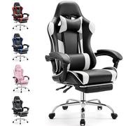 DUMOS Silla ergonómica para Videojuegos con reposapiés, Transpirable, con cojín Lumbar Ajustable, cojín y reposabrazos, soporta hasta 150 kg