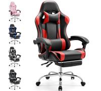 DUMOS Silla ergonómica para Videojuegos con reposapiés, Transpirable, con cojín Lumbar Ajustable, cojín y reposabrazos, soporta hasta 150 kg